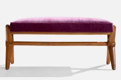 T H Robsjohn Gibbings Bench with Walnut and Velvet USA 1950s - 4772066