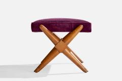 T H Robsjohn Gibbings Bench with Walnut and Velvet USA 1950s - 4772067
