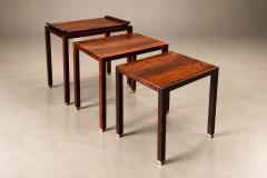 Three Rosewood Nesting Tables with Removable Tray Brass Sabots Brazil 1960s - 4802162
