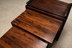 Three Rosewood Nesting Tables with Removable Tray Brass Sabots Brazil 1960s - 4802165