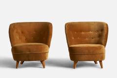 Tor Wolfenstein Tor Wolfenstein Lounge Chairs with Wood and Velvet Sweden 1940s - 4772193