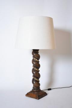 Turned wood column laurel pattern lamp XIXth c  - 4562404