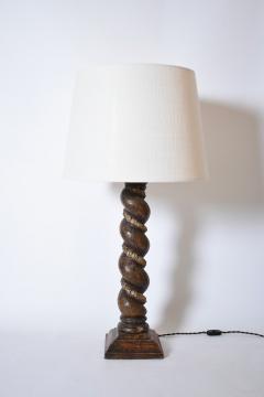 Turned wood column laurel pattern lamp XIXth c  - 4562405