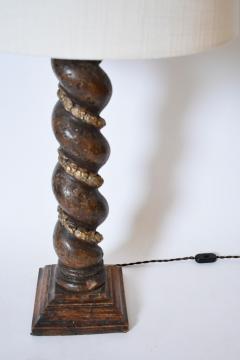 Turned wood column laurel pattern lamp XIXth c  - 4562406