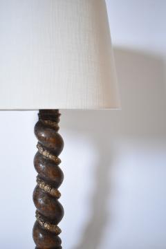 Turned wood column laurel pattern lamp XIXth c  - 4562407