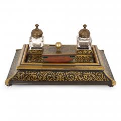 Victorian era inkstand with Boulle marquetry in ebonised wood and brass - 2926654