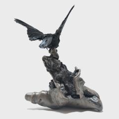 Vintage Raven Taxidermy on Root Sculpture - 4166774