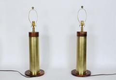 Walter Von Nessen Substantial Pair Walter Von Nessen Style Brass Walnut Trench Art Table Lamps - 2928783