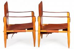 Wilhelm Kienzle Pair of Brown Saddle Leather Safari Chairs attr Wilhelm Kienzle - 4469625
