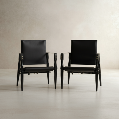 Wilhelm Kienzle Pair of Ebonized Black Leather Safari Chairs Wilhelm Kienzle - 4469632