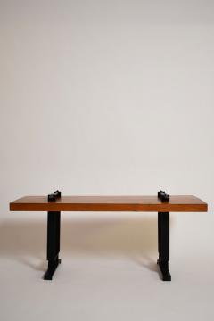 Wrought iron and natural wood coffee table or bench 1950s - 4539294