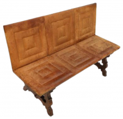 c1900 Spanish mahogany leather 53 bench - 2924476