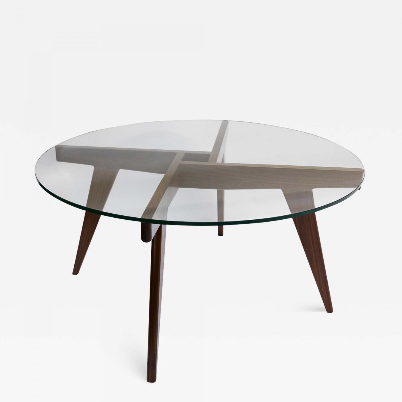 Adesso Studio Custom Walnut MidCentury Style Coffee Table with Glass Top