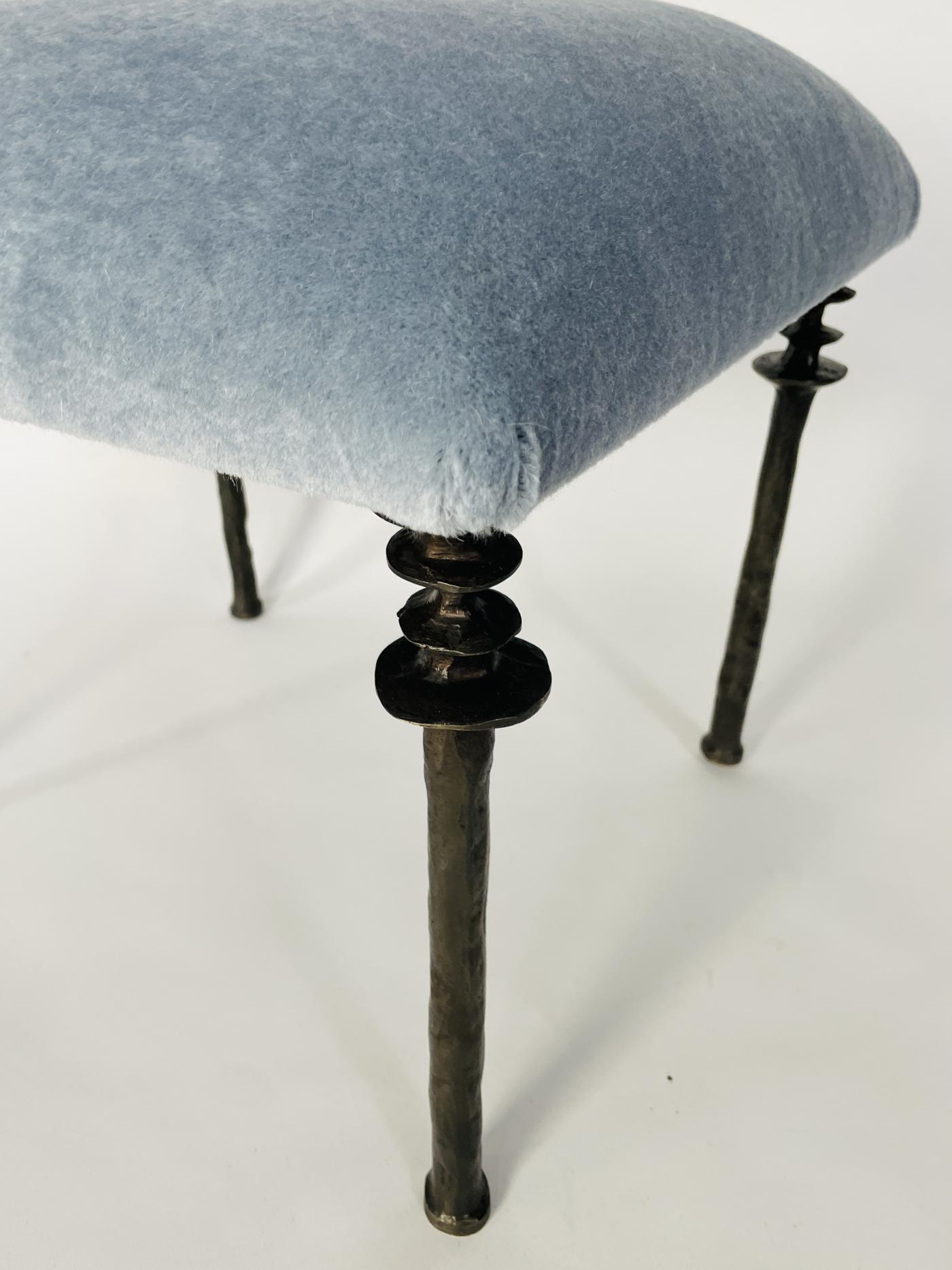 Bourgeois Boheme Atelier Pair of Stools, Blue Mohair Fabric