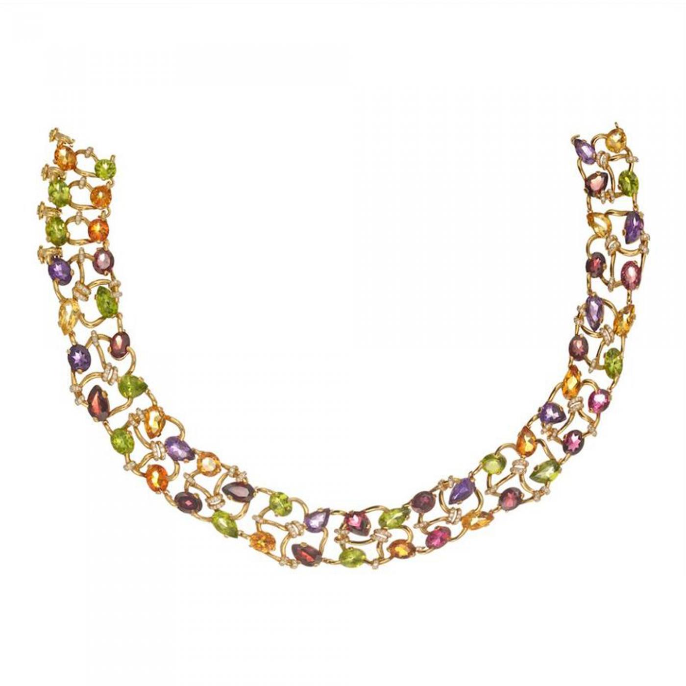 Chanel - CHANEL 18K YELLOW GOLD MULTICOLOR GEMSTONE AND DIAMOND COLLAR  NECKLACE