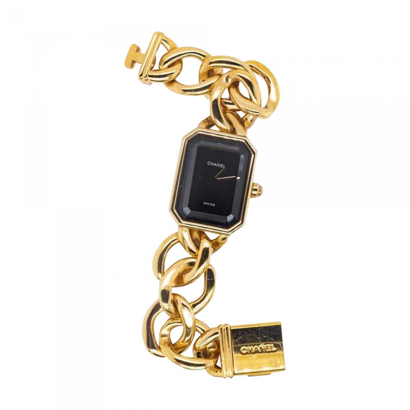 CHANEL 1987 Vintage Premiere Watch Medium Black and 24K Gold Plated Ha   AYAINLOVE CURATED LUXURIES