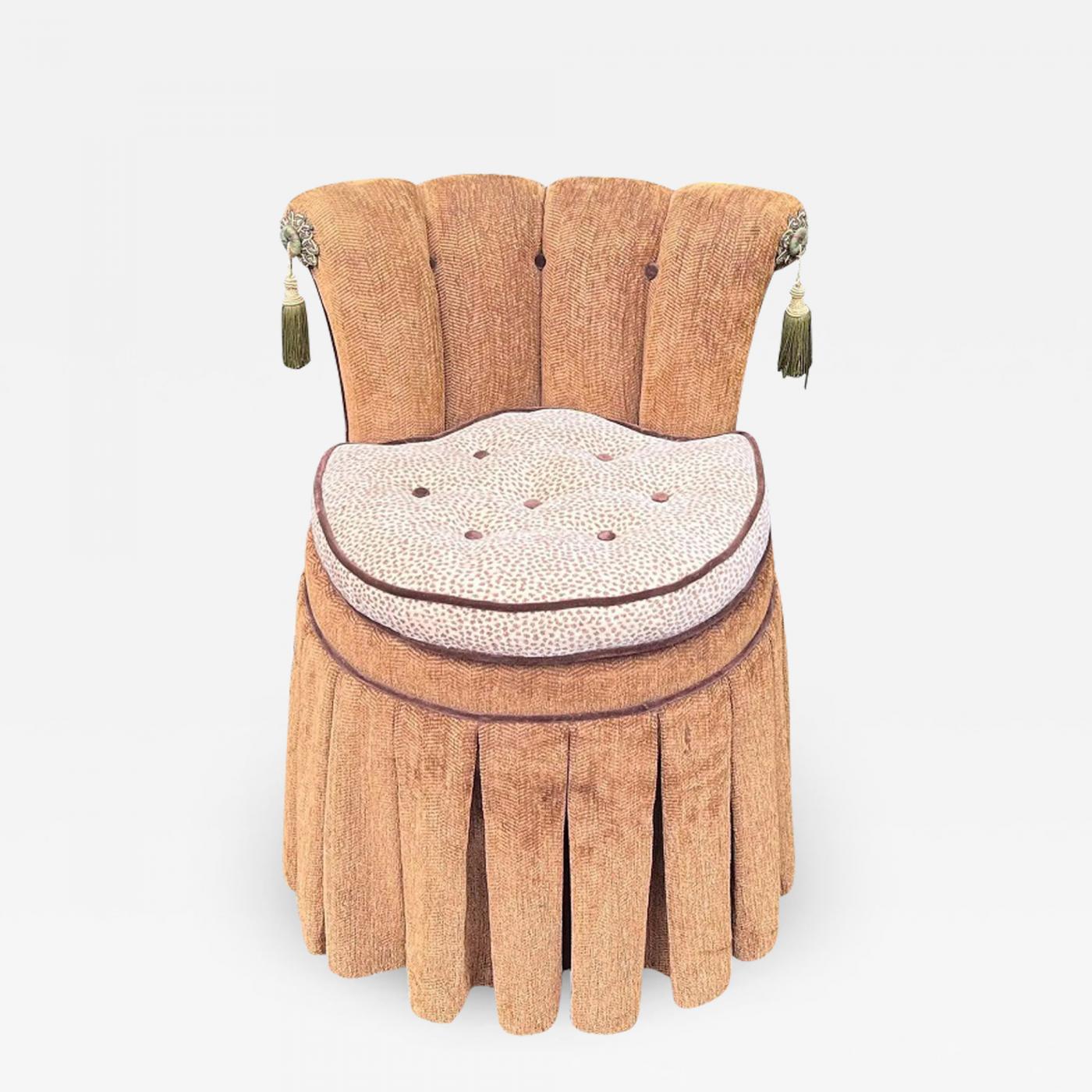 Clarence House Vintage Petite French Tufted Swivel Vanity Bench W