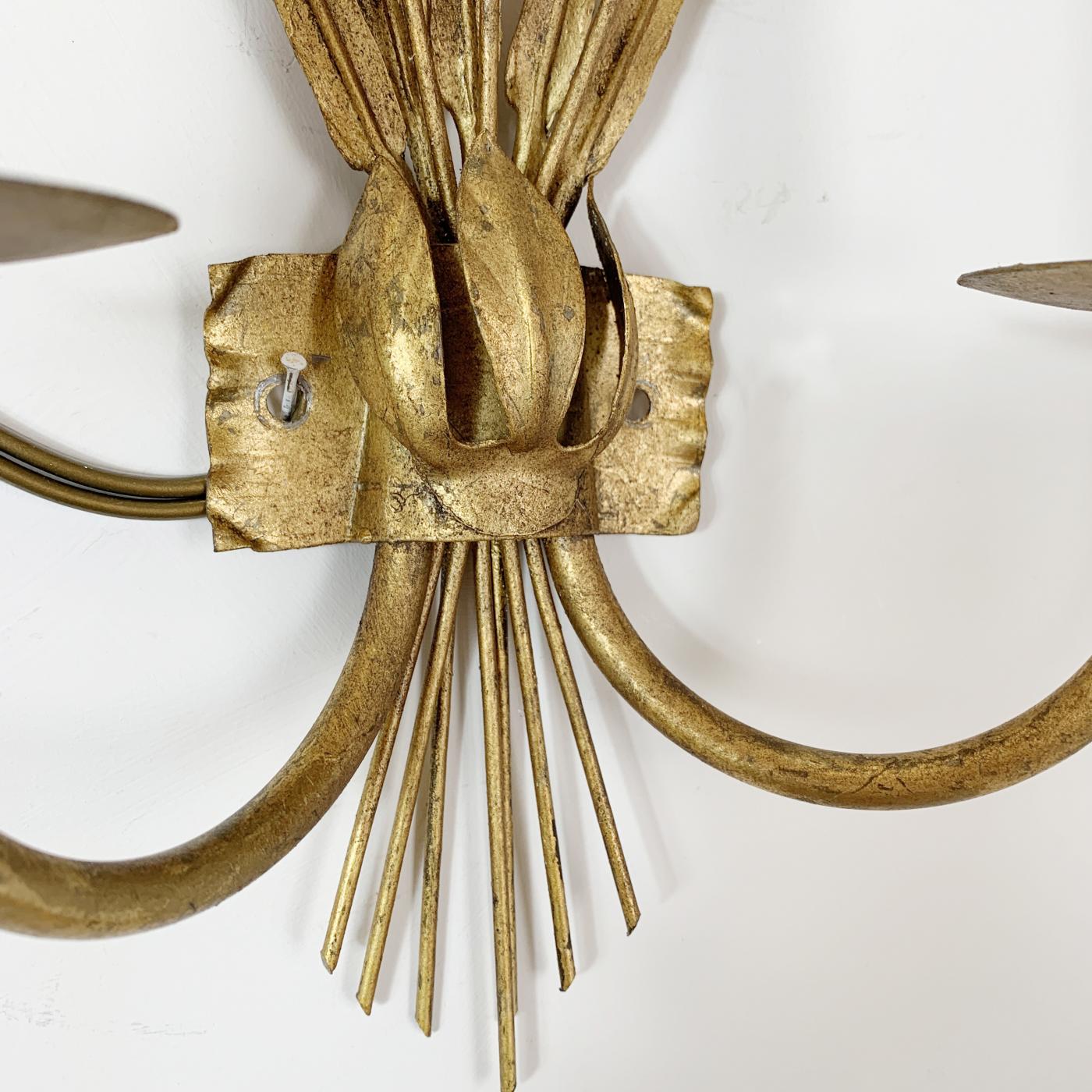 Ferro Art Ferro Art Gilt Bulrush Wall Lights, 1970’s