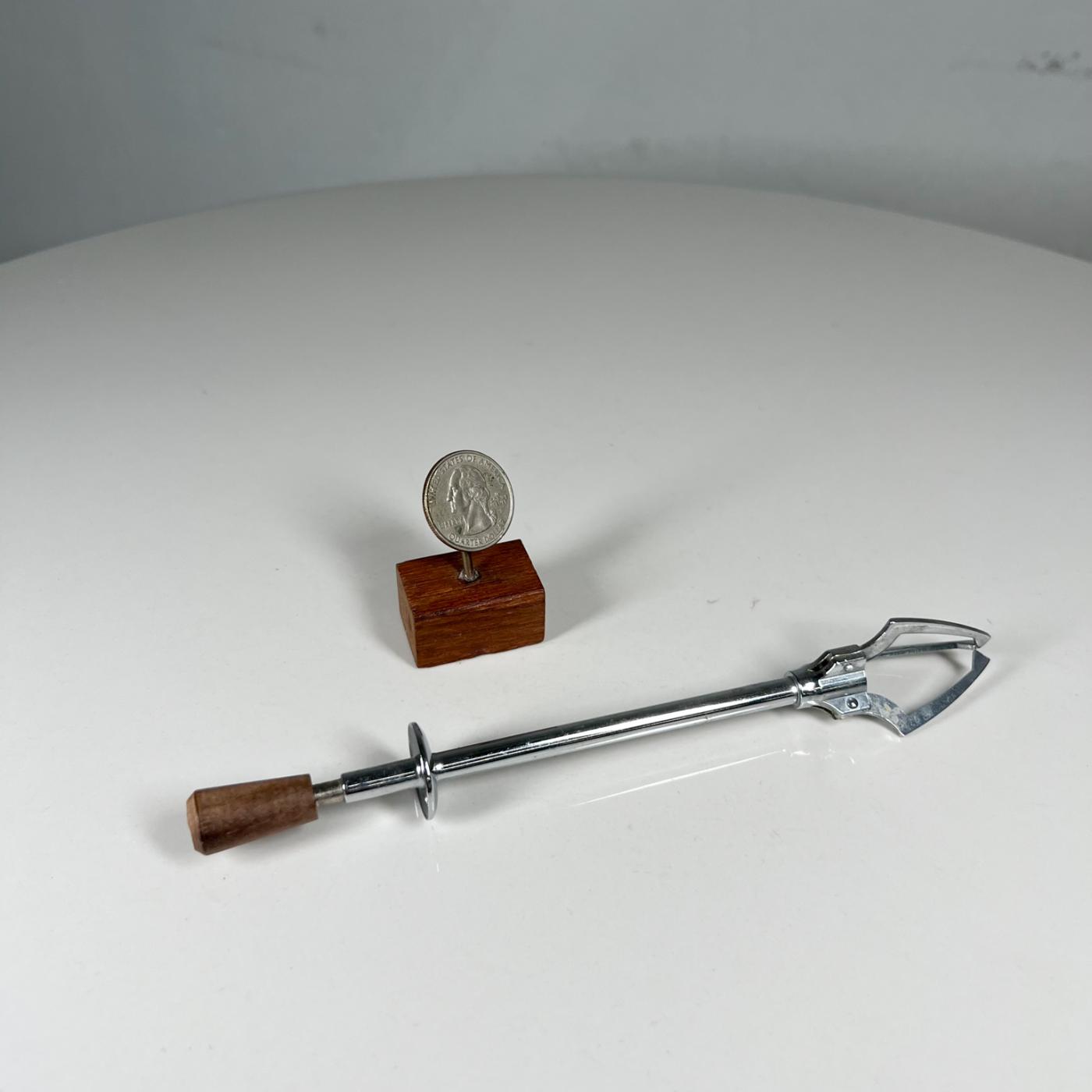 1970s Mechanical Ice Sugar Cube Tongs Stainless Steel and Teak Japan