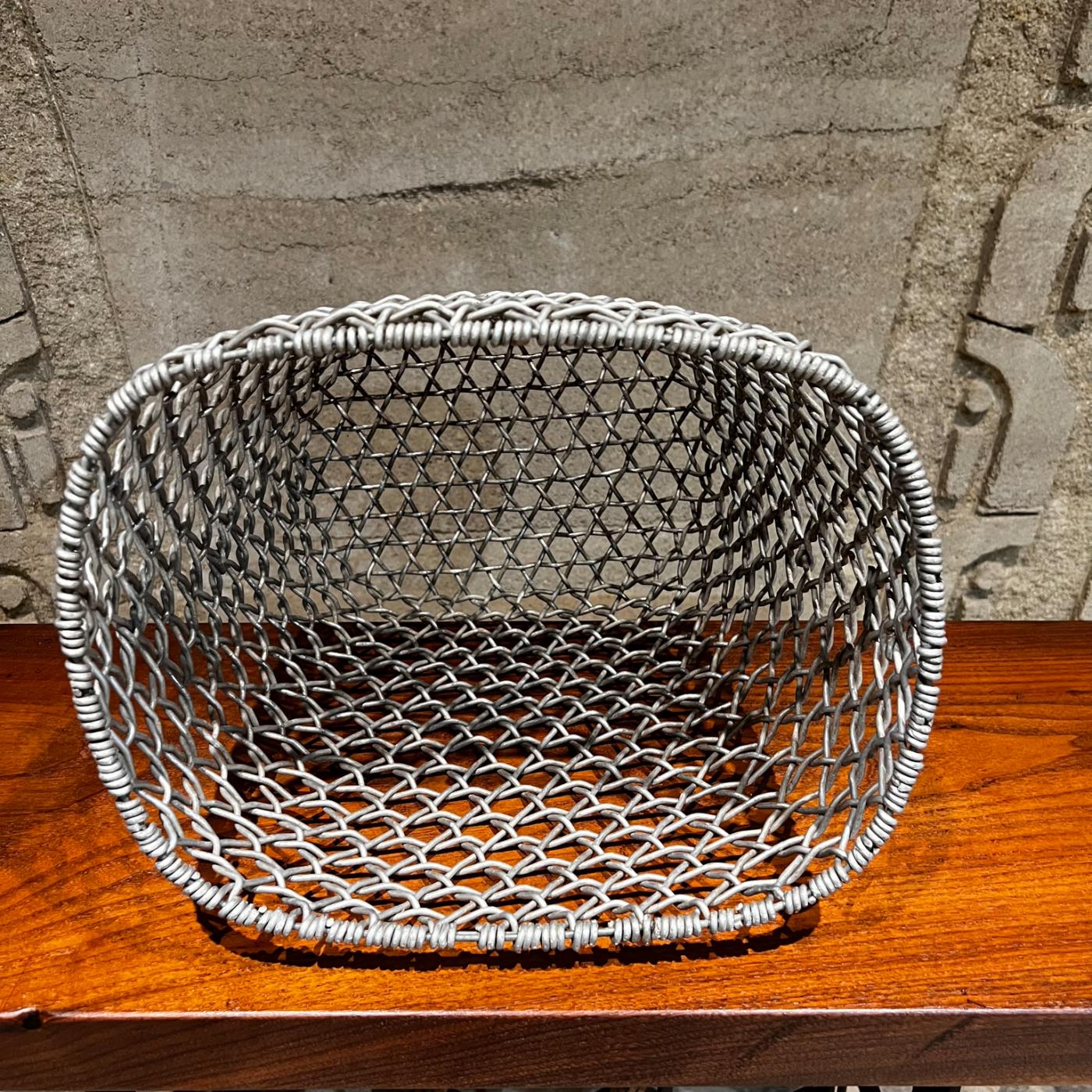 1970s Wire Basket Woven Aluminum Modern Waste Basket Container
