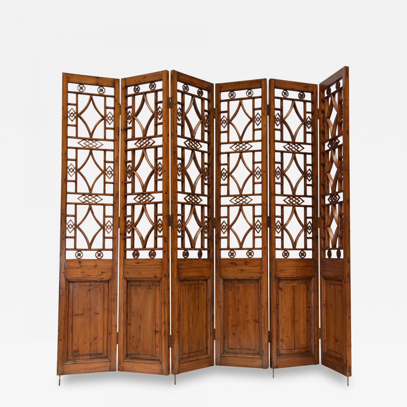 CHINESE 6-PANEL Sculptured Wooden Lattice Room Divider/Screen