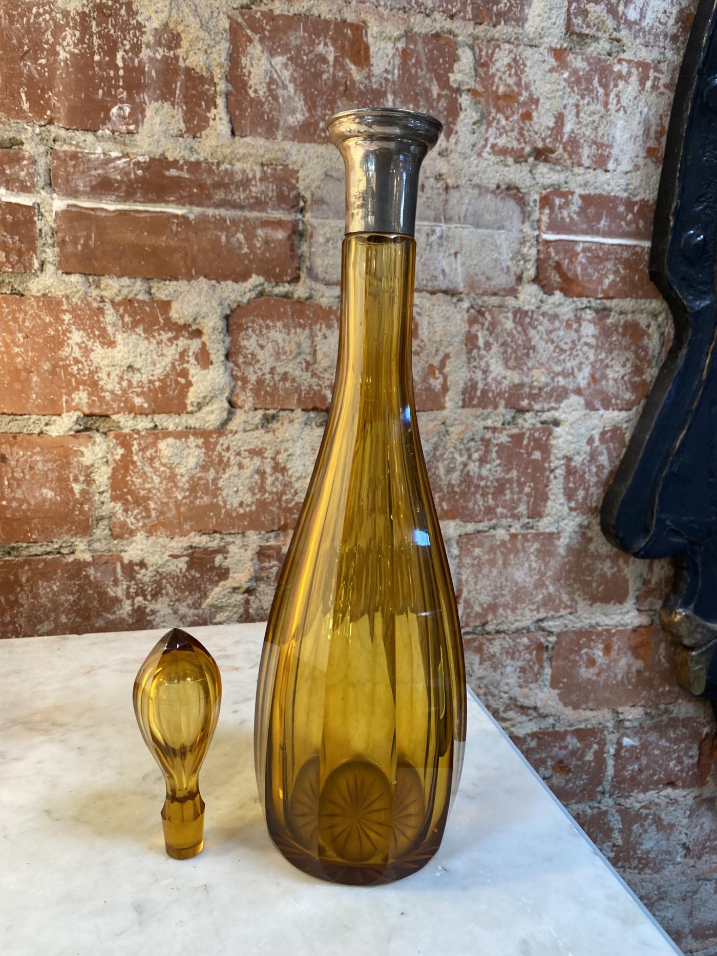 Decorative Tall Crystal Bottle , Italy 1950s