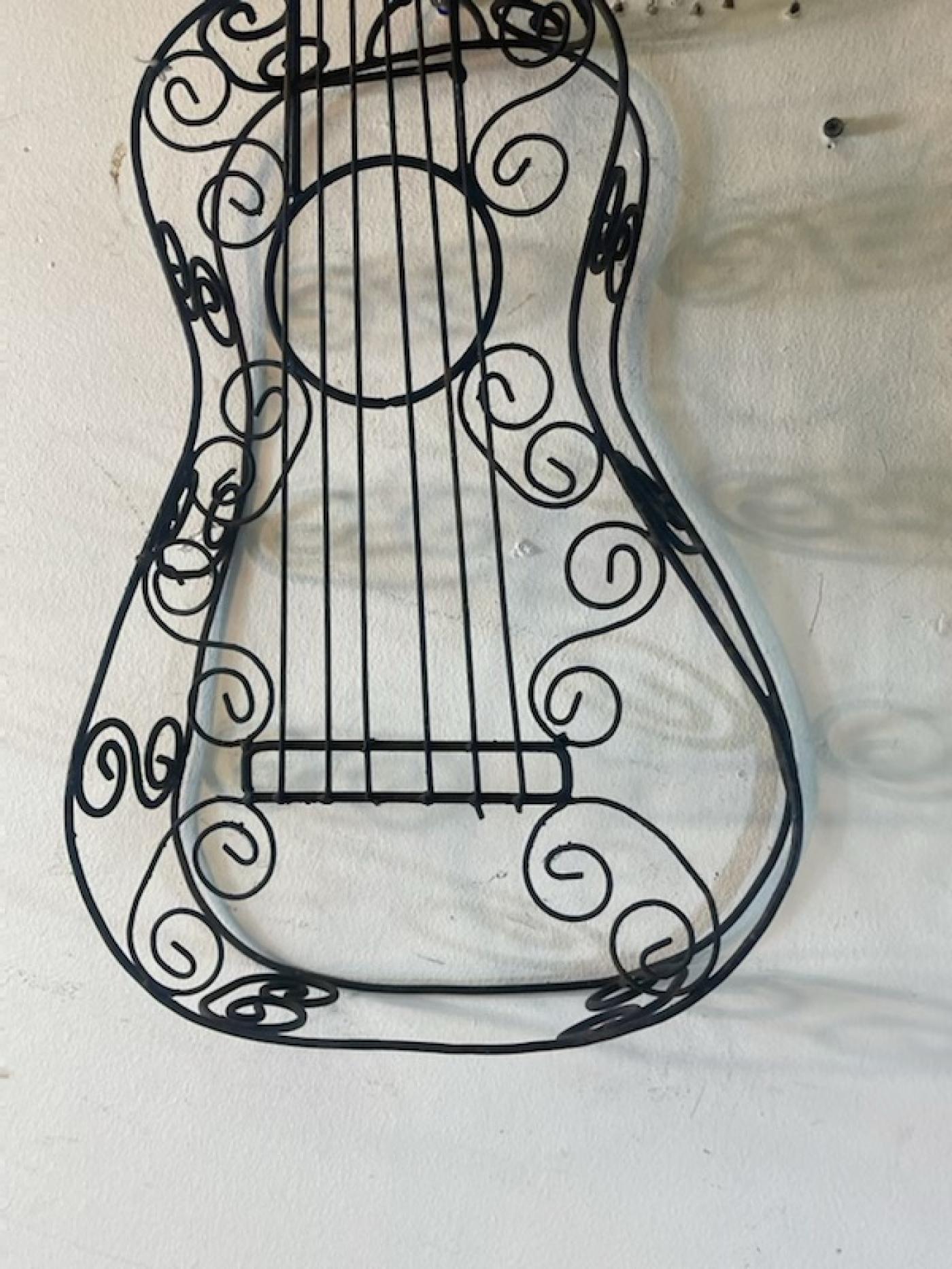 Frederick Weinberg MID CENTURY BLACK WIRE METAL GUITAR WALL SCULPTURE
