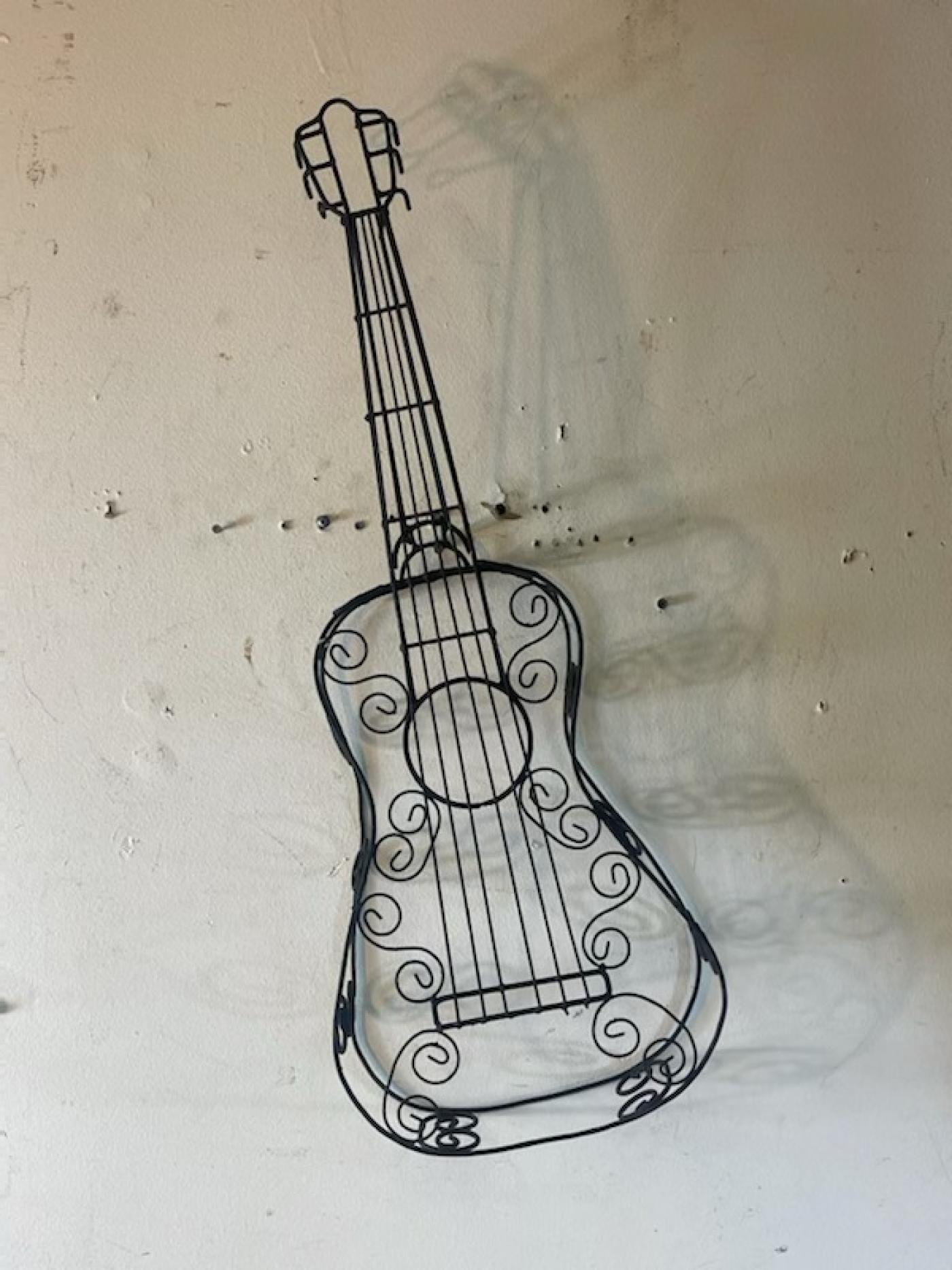 Frederick Weinberg MID CENTURY BLACK WIRE METAL GUITAR WALL SCULPTURE