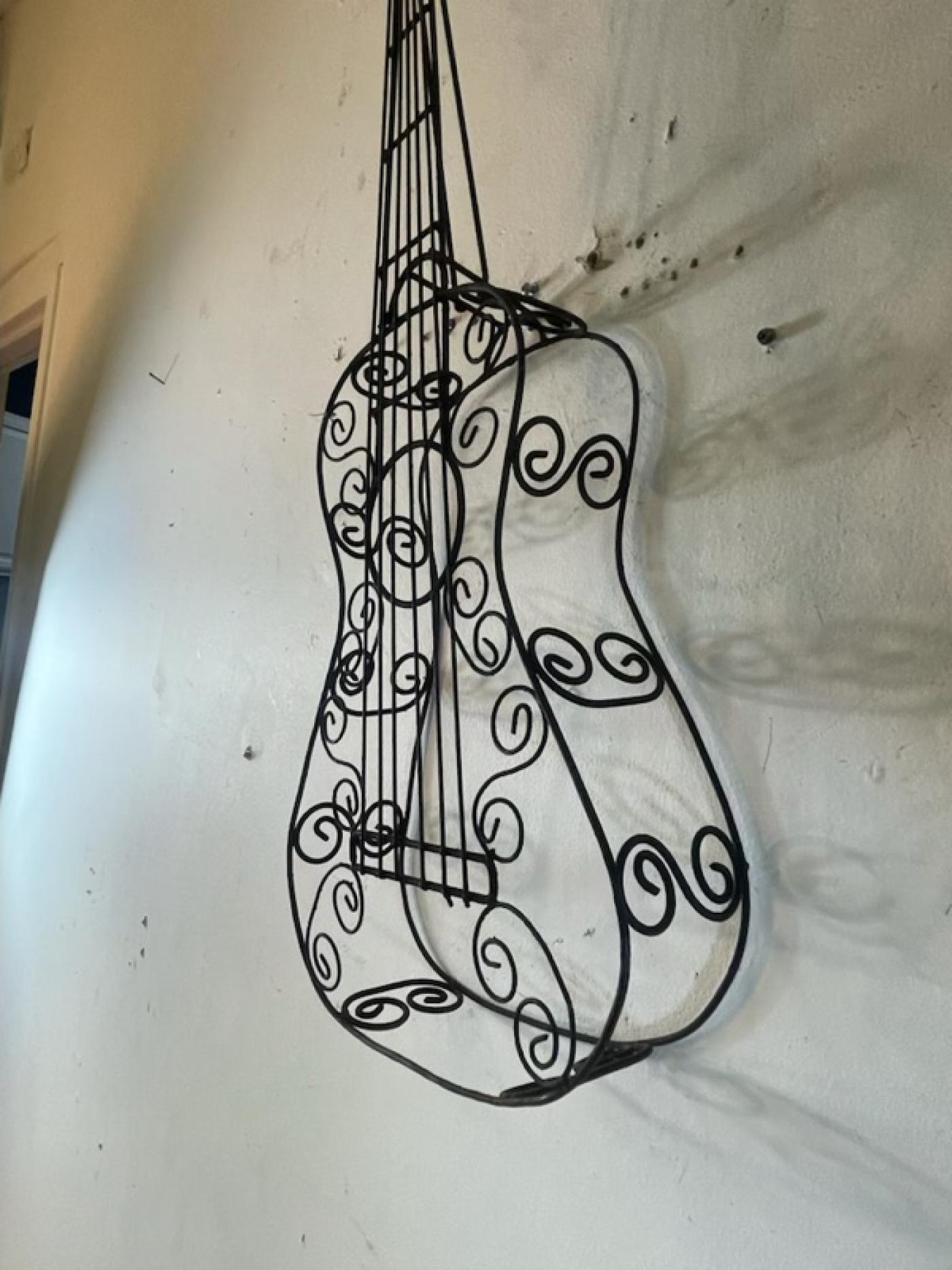 Frederick Weinberg MID CENTURY BLACK WIRE METAL GUITAR WALL SCULPTURE