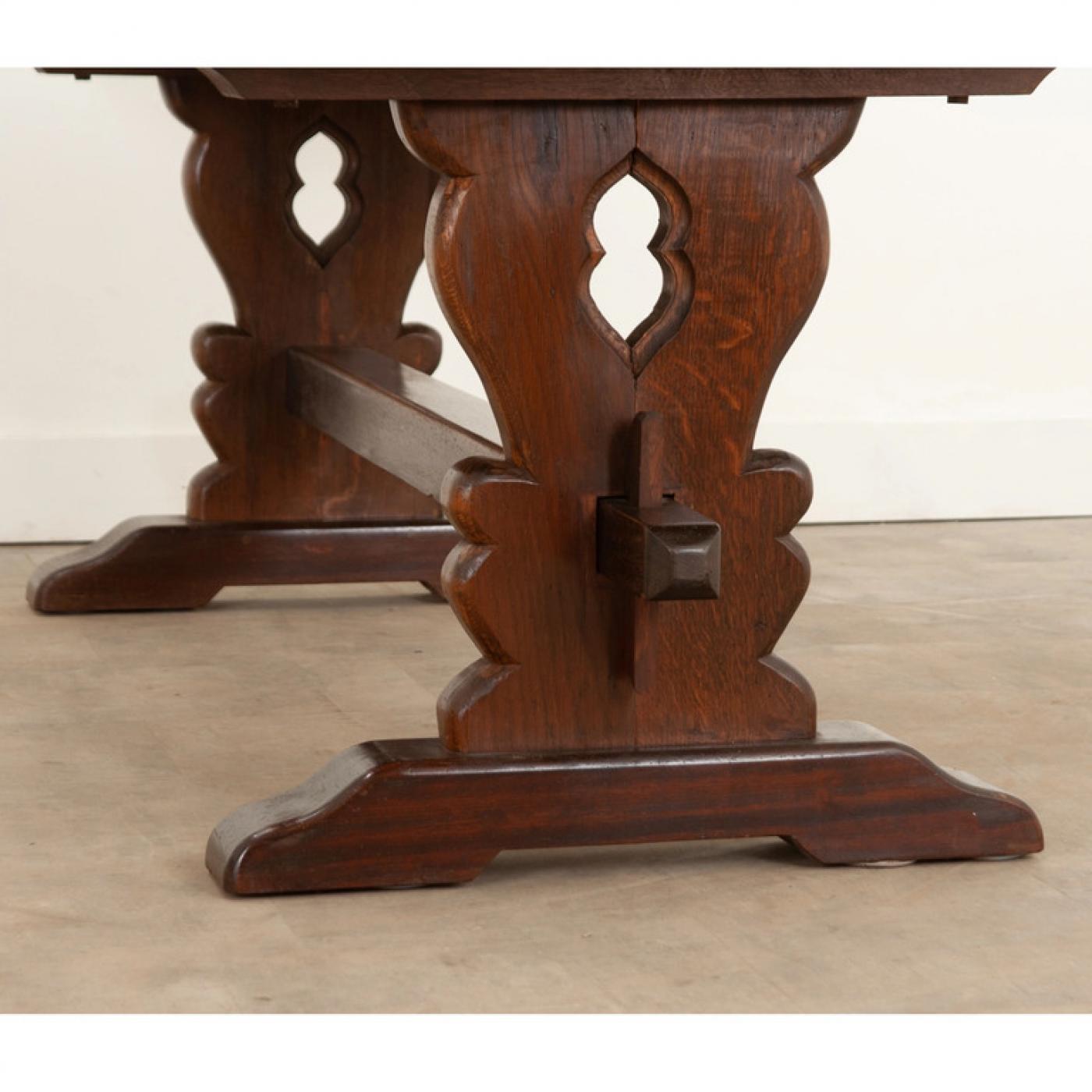 French Oak Trestle Base Dining Table