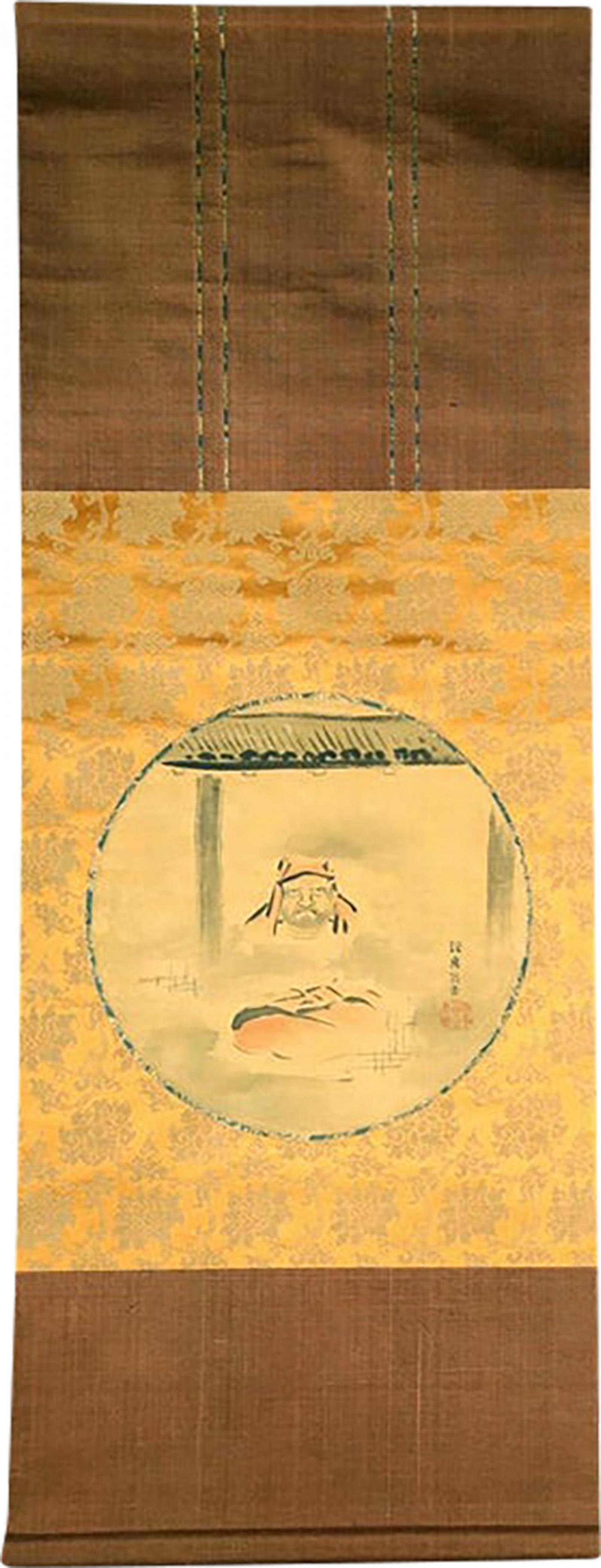 Hababusa Itcho - Japanese Silk Scroll of Daruma Hanabusa Itcho Edo Period