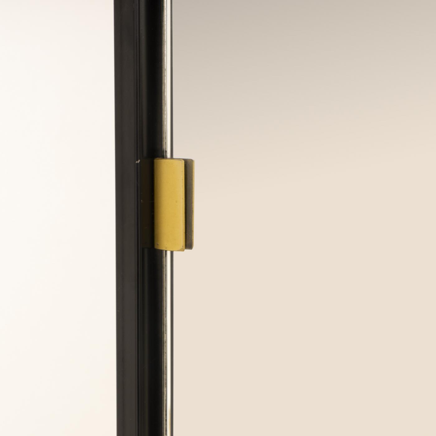 Italian 1960s black metal free standing mirror on wheels