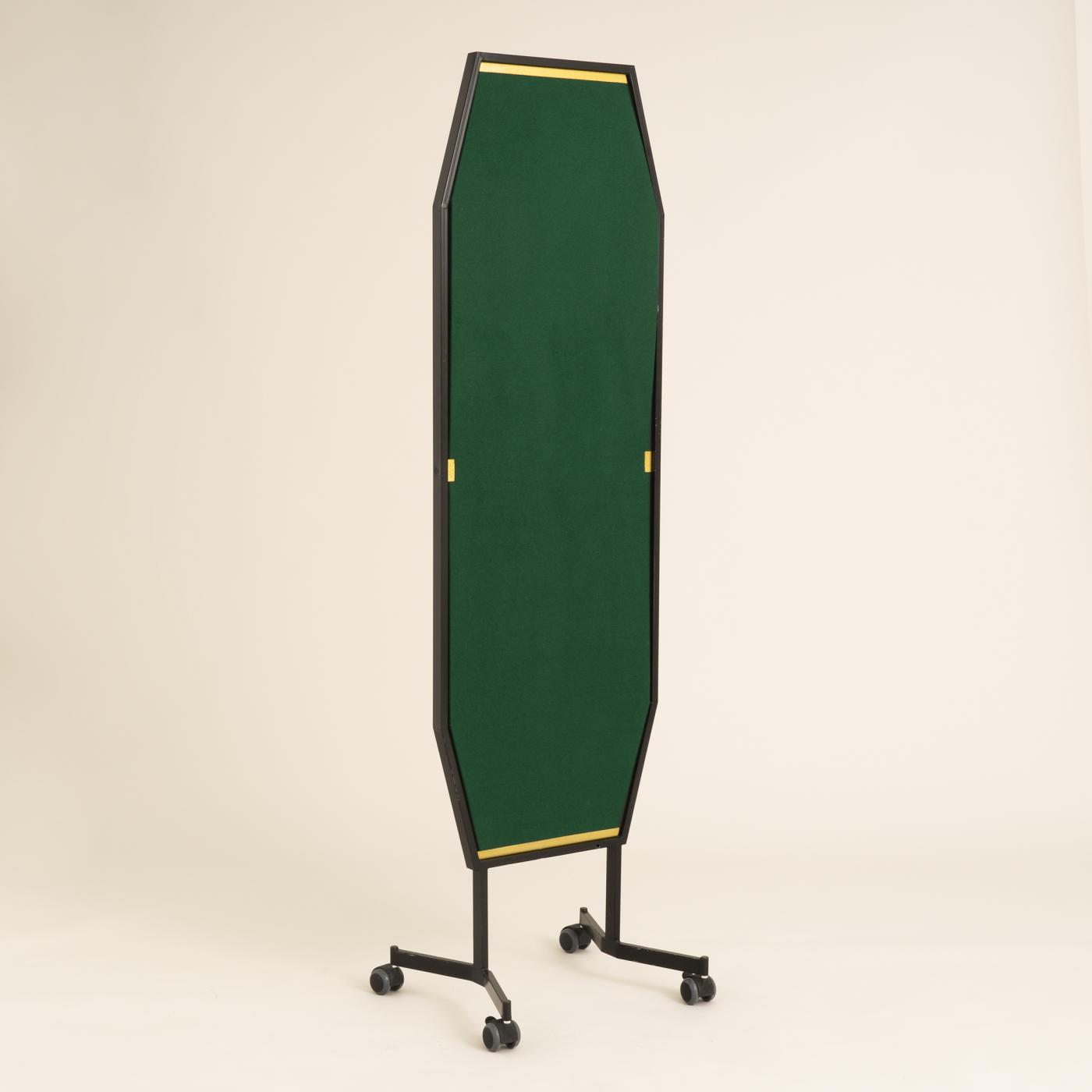 Italian 1960s black metal free standing mirror on wheels