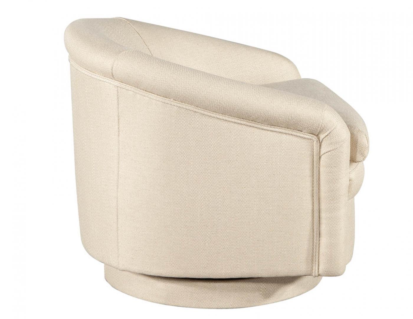 MidCentury Modern Fully Upholstered Swivel Lounge Chair in Cream Linen