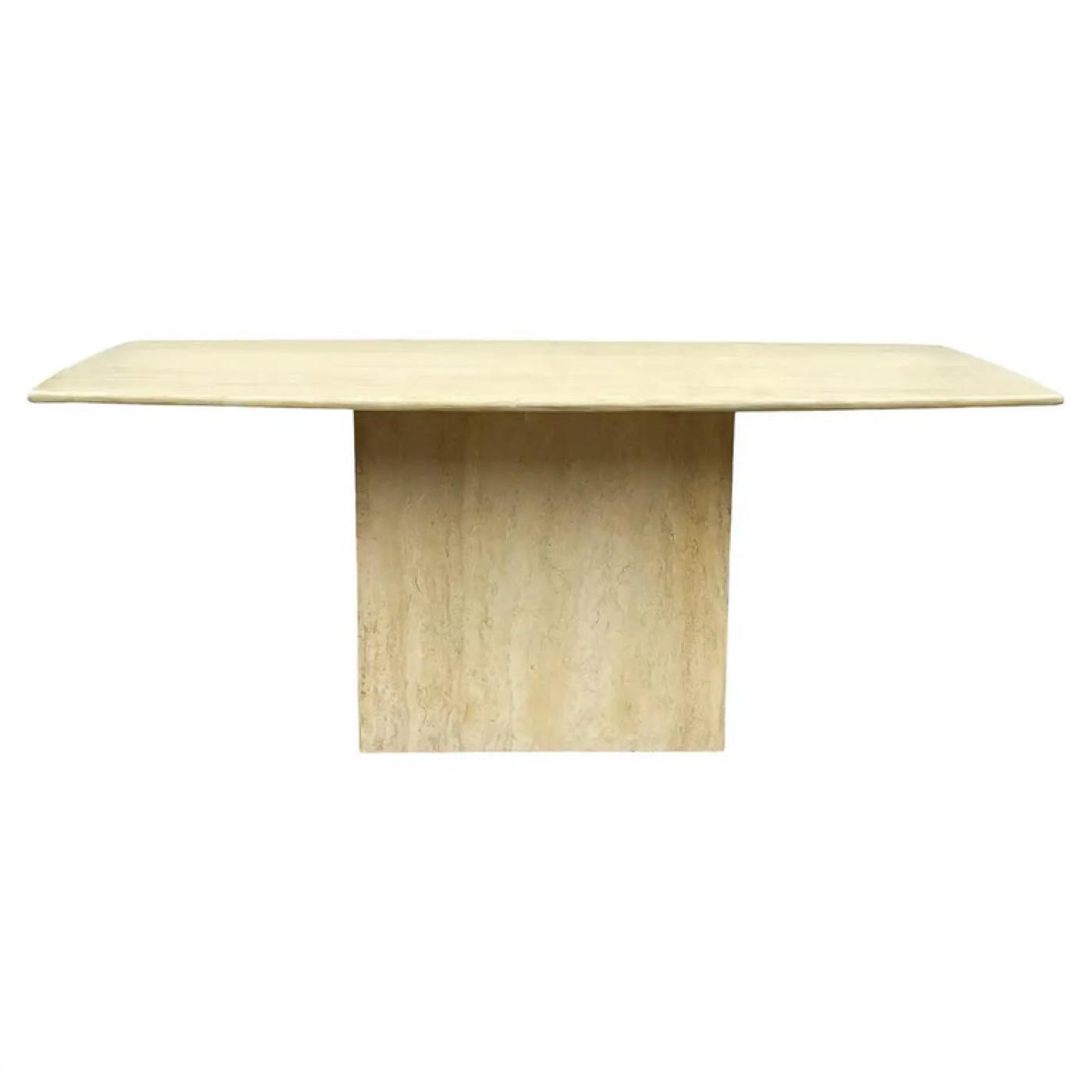 Midcentury Italian Post Modern Travertine Marble Rectangular Dining Table