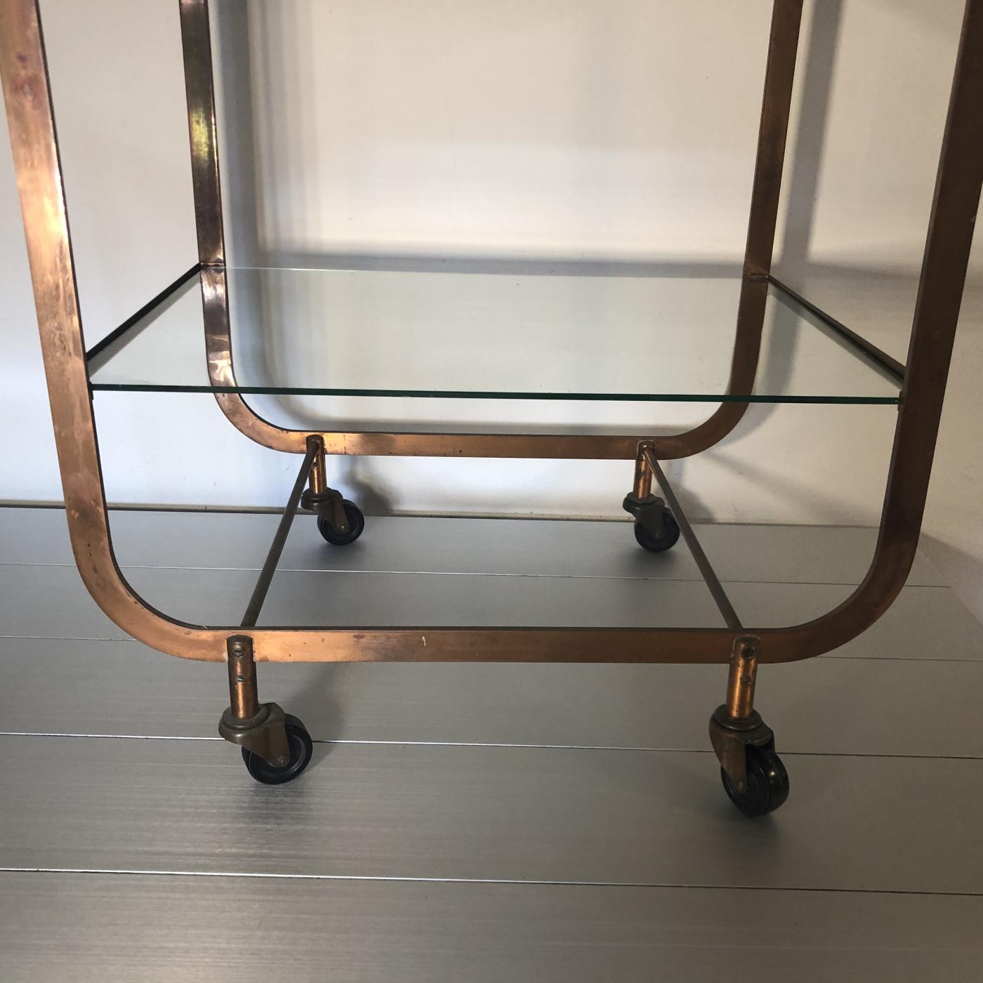 Minimalist Copper Bar Cart Original Patina 1950s France