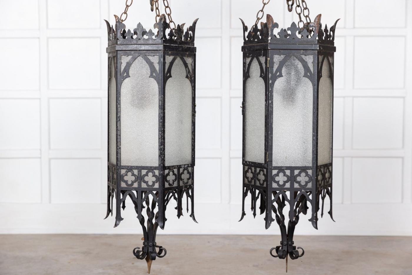 Monumental Pair Gothic Revival Church Lanterns