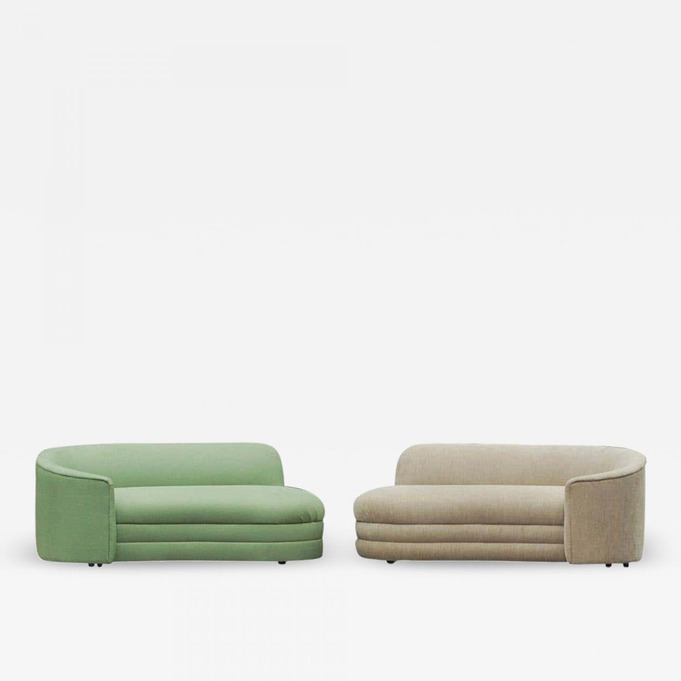 Uitgaan van Gelach Reductor Pair of Asymmetrical Mid-Century Modern Chaise Lounge Sofas in Art Deco Form