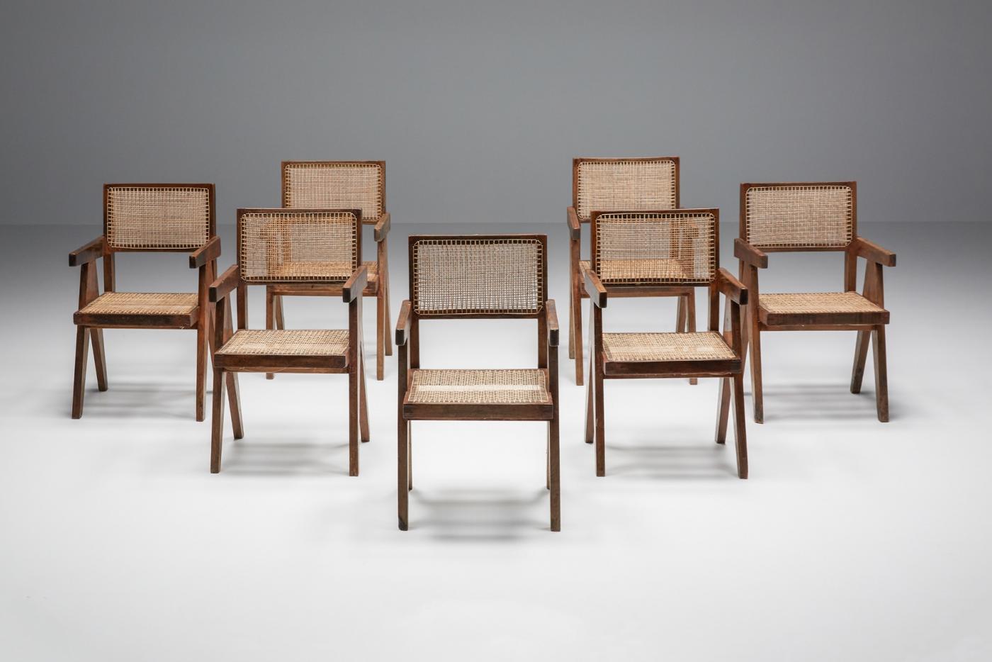Pierre Jeanneret Pierre Jeanneret Dining Cane Chairs 1950