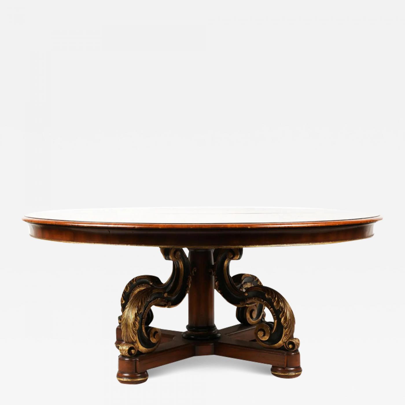 Regency Style Giltwood Mahogany Round Dining Table