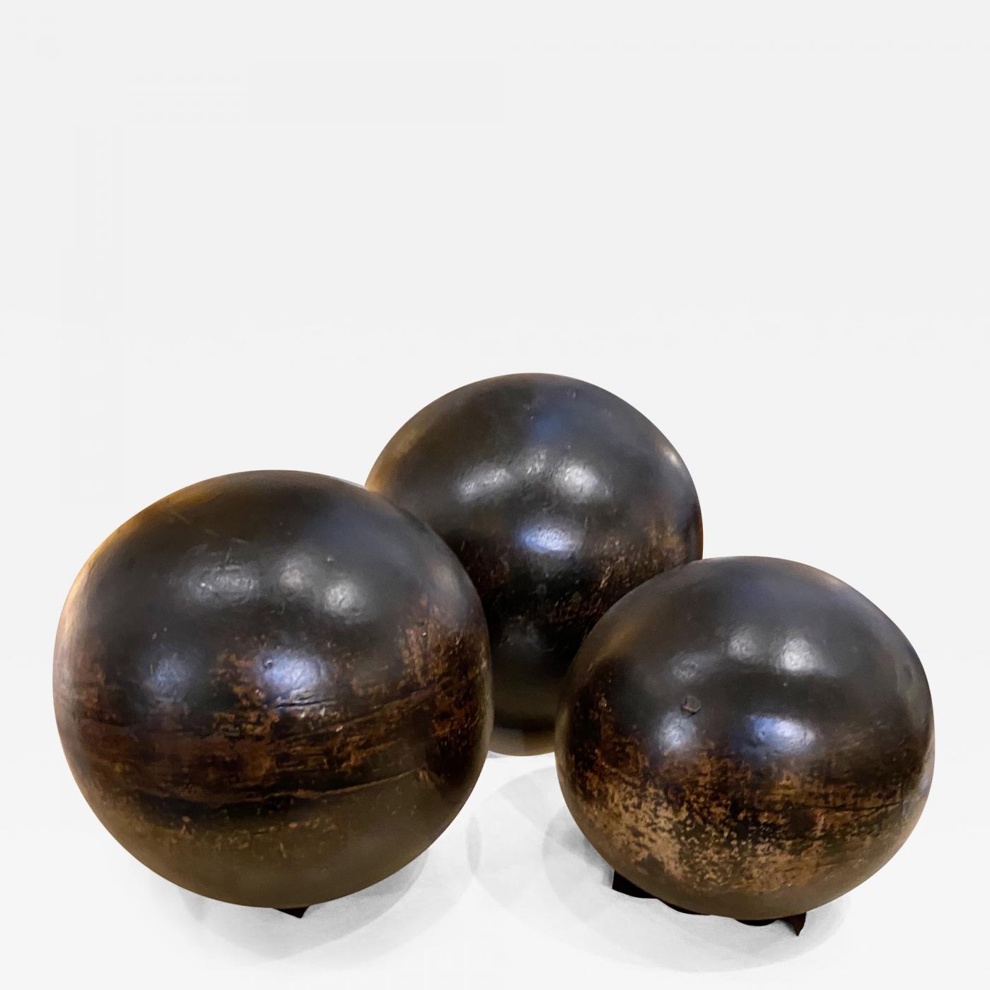 Set of 3 Glazed Terra Cotta Glazed Garden Spheres