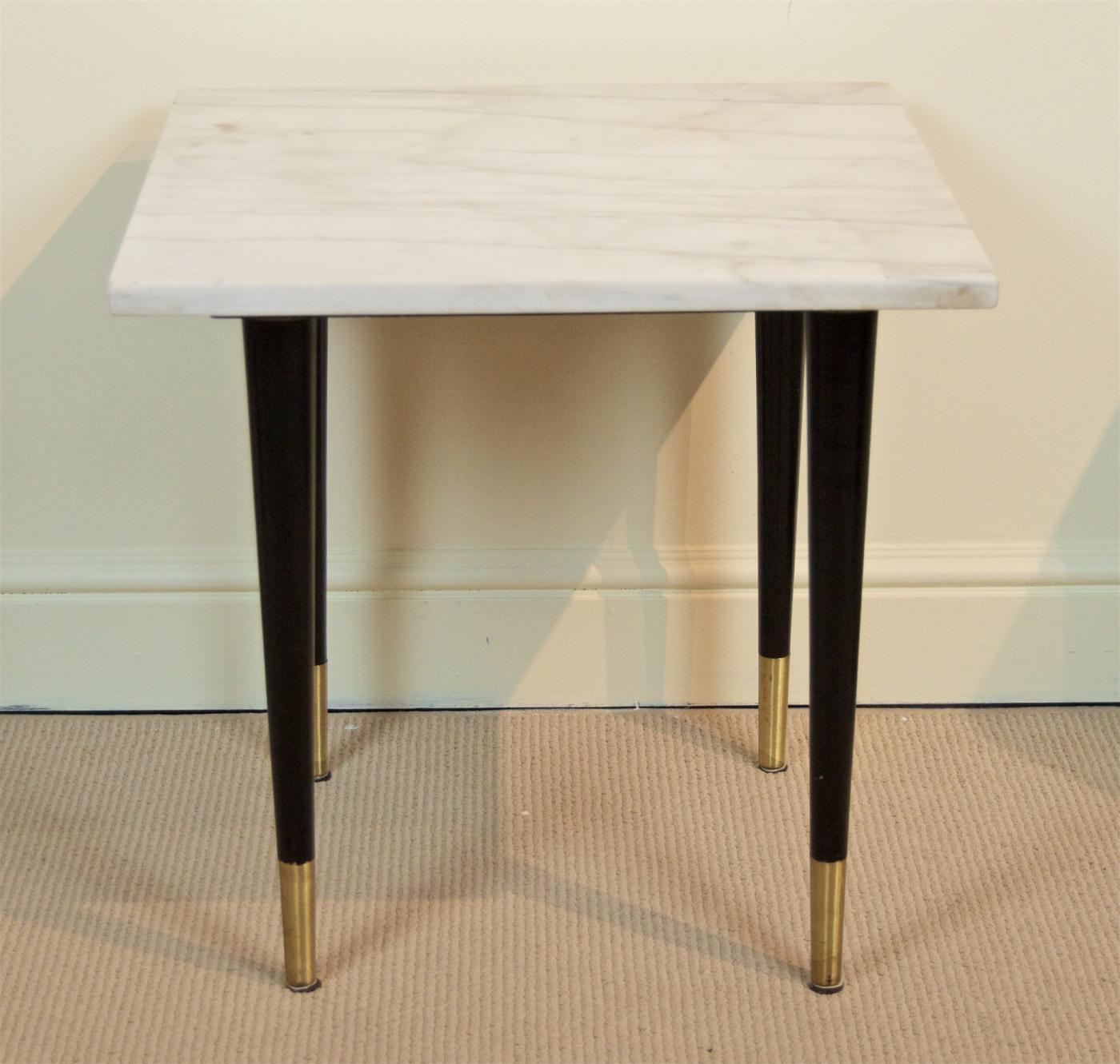 White Marble Top Side Table with Ebonized Legs