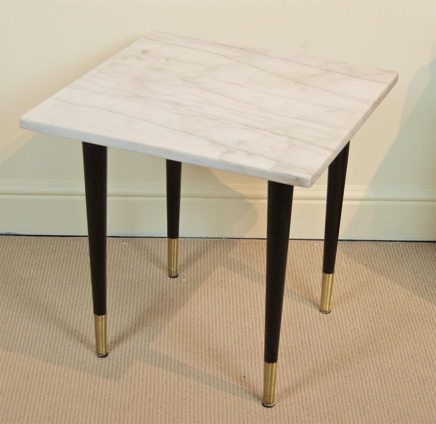 White Marble Top Side Table with Ebonized Legs