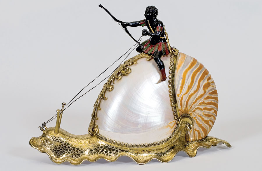 Fig. 4: Nautilus snail, German, Nuremberg, ca. 1630 Mounts by Jeremias Ritter, German, 1582–1646 Nautilus shell and silver-gilt, 7¾ x 10½ inches Wadsworth Atheneum Museum of Art, Hartford, Conn. Gift of J. Pierpont Morgan (1917.260)