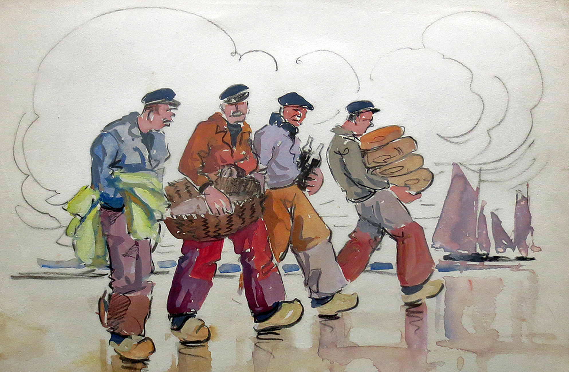 Eugene Sevellec (1897-1971) Breton Fisherman. Watercolor. Courtesy of Fletcher/Copenhaver Fine Art.