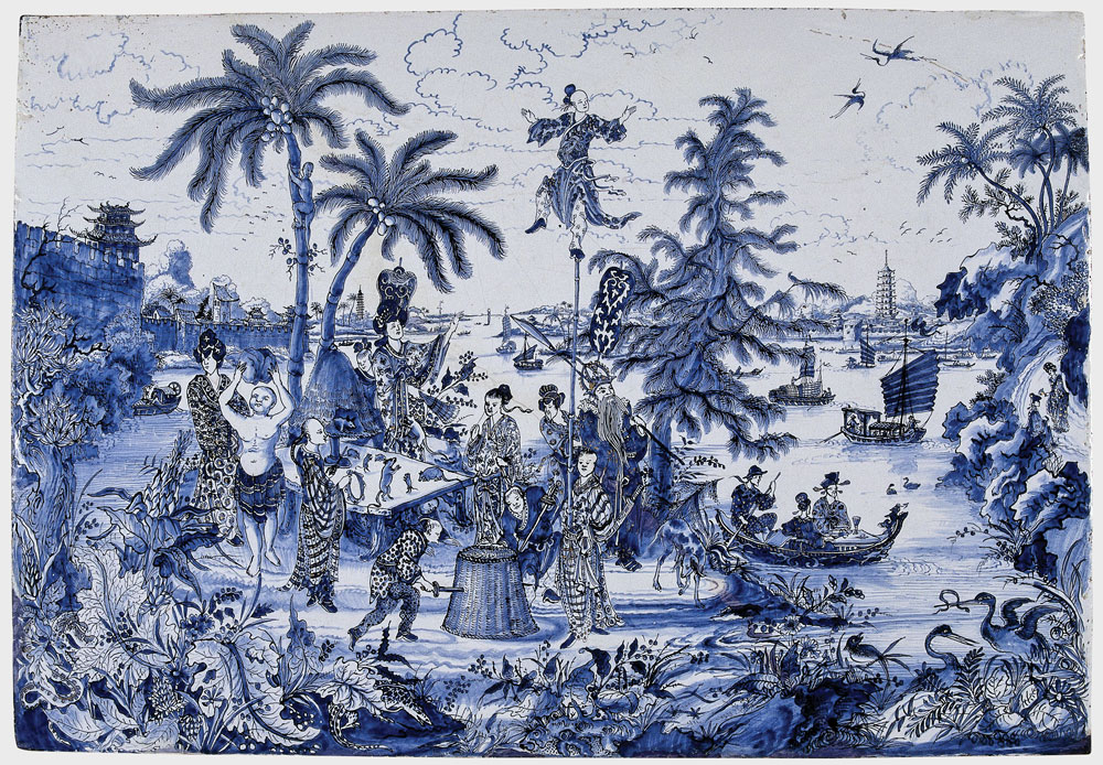 Plaque, Delft, The Netherlands, 1670–1690. Tin-glazed earthenware. H: 25 x W: 36-1/4 inches. Rijksmuseum, Amsterdam.