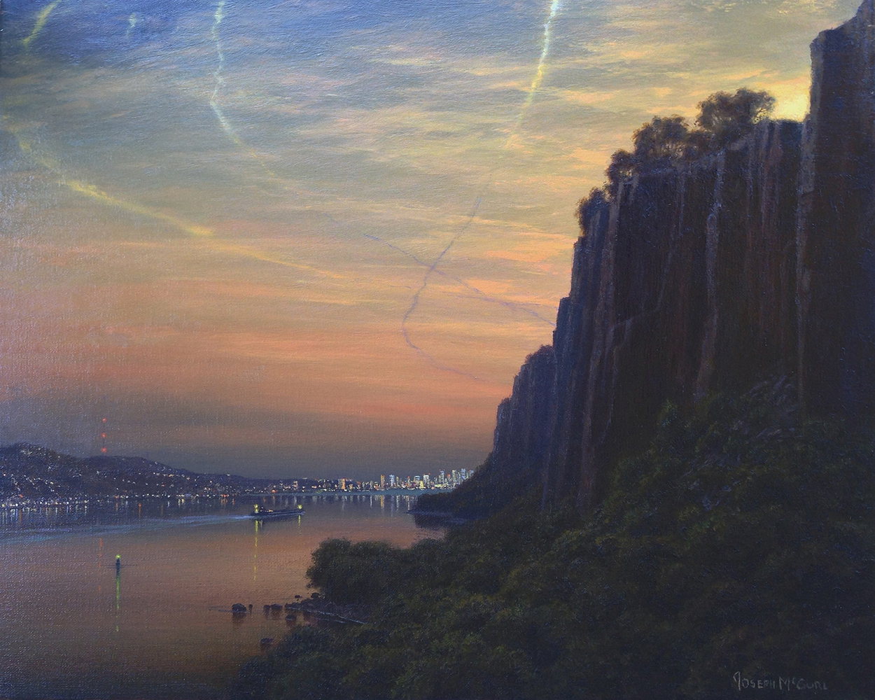 Joseph McGurl, Twilight, Hudson River, 16 x 20 inches, oil on canvas. Courtesy of Rehs Contemporary Galleries.