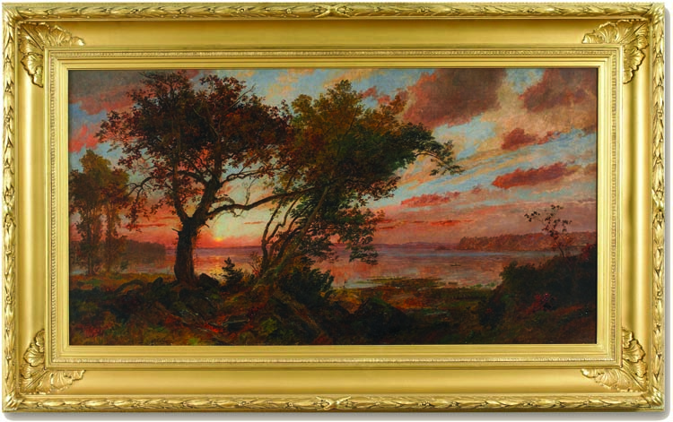 This brilliant painting of an autumn sunset by Jasper Cropsey (1823–1900) is one of the artist’s later works and communicates his loving treatment of light and landscape. Cropsey’s autumnal landscapes were influenced by the work of Thomas Cole and Asher Durand.