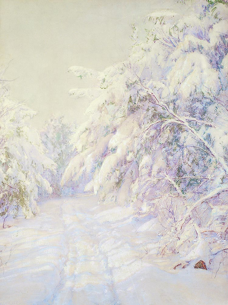 A gouache in the master bedrooms is by Walter Launt Palmer (1854–1932), an upstate New York painter admired for his winter landscapes. It was previously in the collection of Maybelle Mann, author of the monograph Walter Launt Palmer: Poetic Reality.