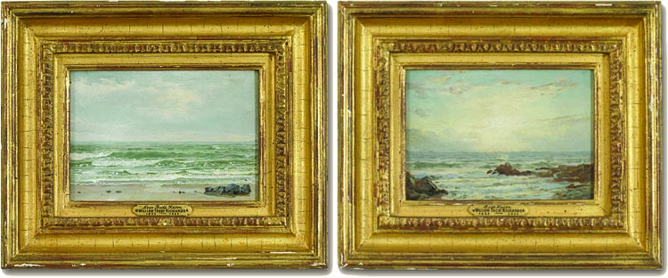 A pair of seascapes, jointly called Ocean Study, by William Trost Richards (1833–1905), purchased from Lou Salerno, are two of the many “small jewels” in the couple’s collection. “Sometimes,” the wife observes, “small paintings are so much finer than large ones.” Richards paintings represent not only the details, but the atmospheric qualities of nature.